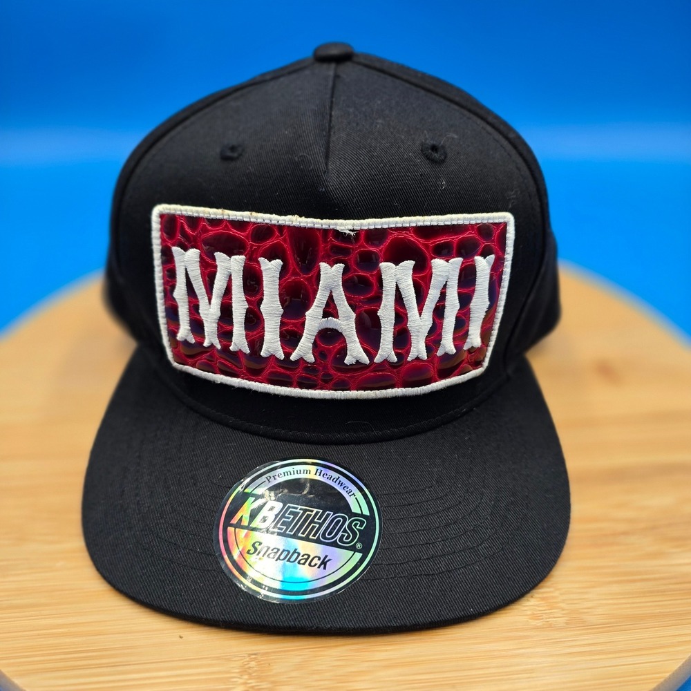 KBETHOS‎ Miami Snapback Hat Black Red Alligator Skin Patch Premium Headwear